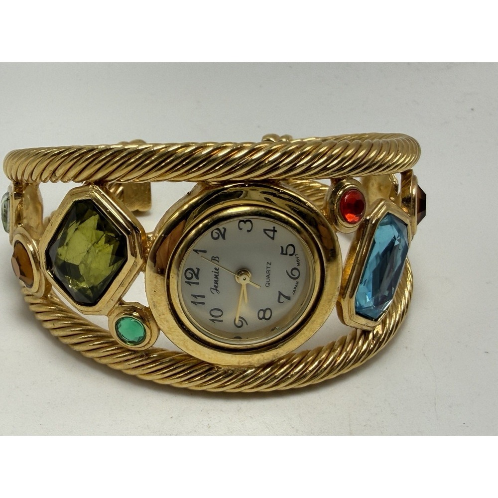 Jennie B New Battery Ladies Cuff Watch 34MM 6.75" Gold Tone